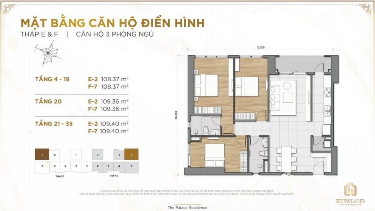 Mặt bằng căn hộ 3PN dự án The Palace Residence Quận 2