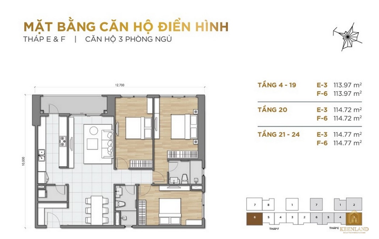 Mặt bằng căn hộ 3PN dự án The Palace Residence Quận 2