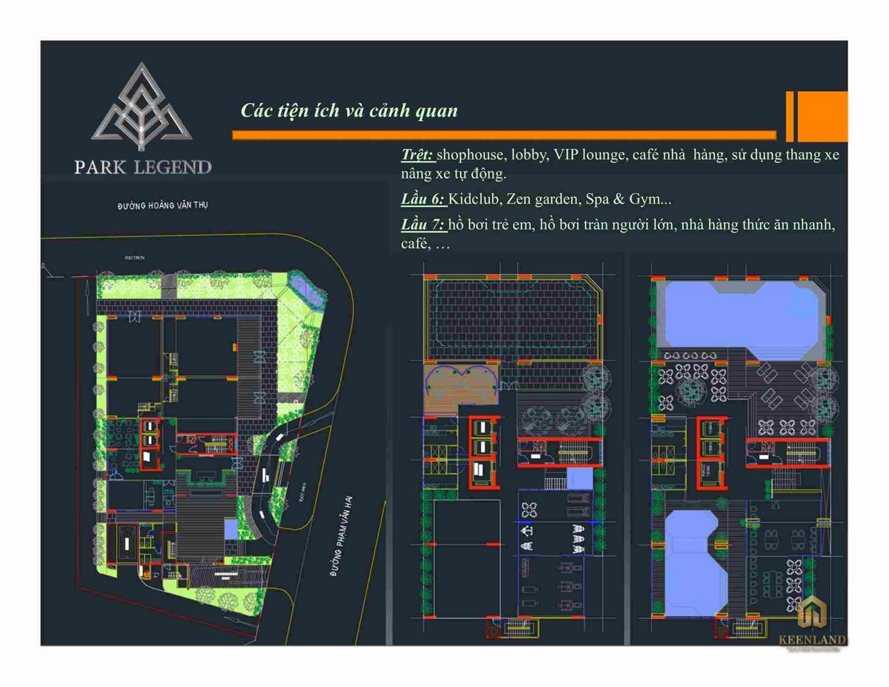 Mặt bằng tiện ích tầng trệt + tầng 6&7 dự án Park Legend Quận Tân Bình