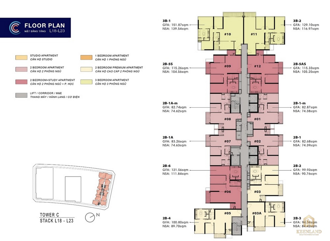 Mặt bằng tầng 18-23 căn hộ The Metropole Thủ Thiêm