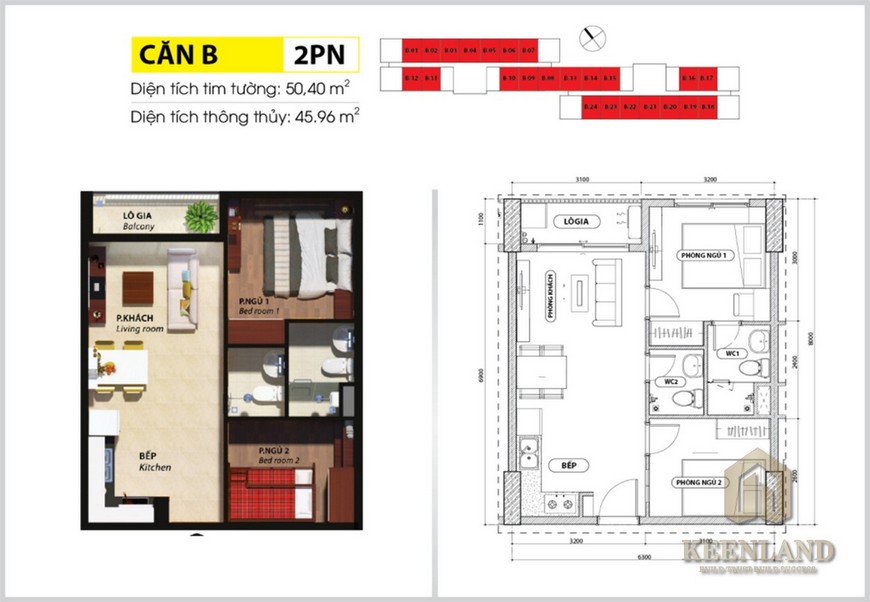 Phối cảnh thiết kế căn hộ loại B dự án Bcons Suối Tiên