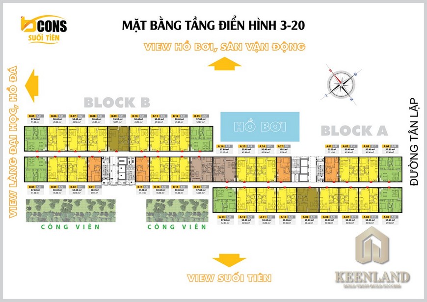 Mặt bằng tầng điển hình từ 3 - 20 dự án Bcons Suối Tiên