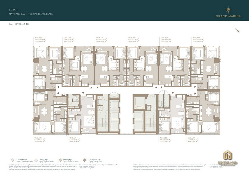 Mặt bằng điển hình Tầng 42-46 - Tòa Cove