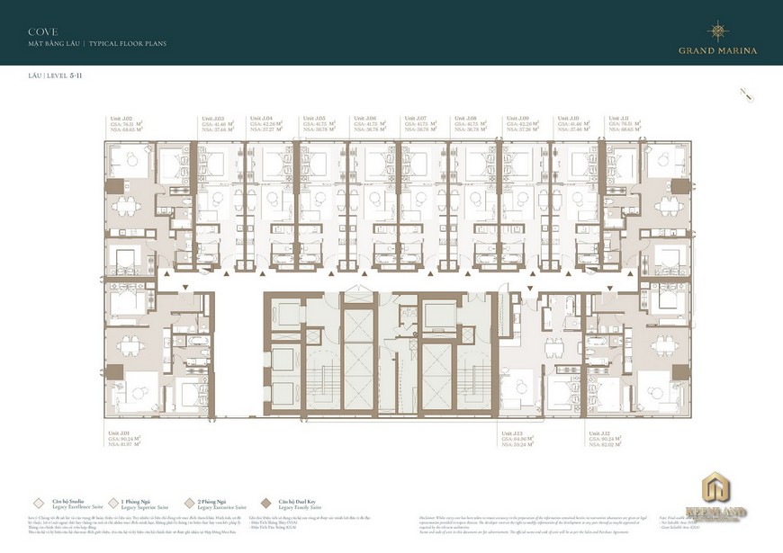 Mặt bằng điển hình Tầng 5-11 - Tòa Cove