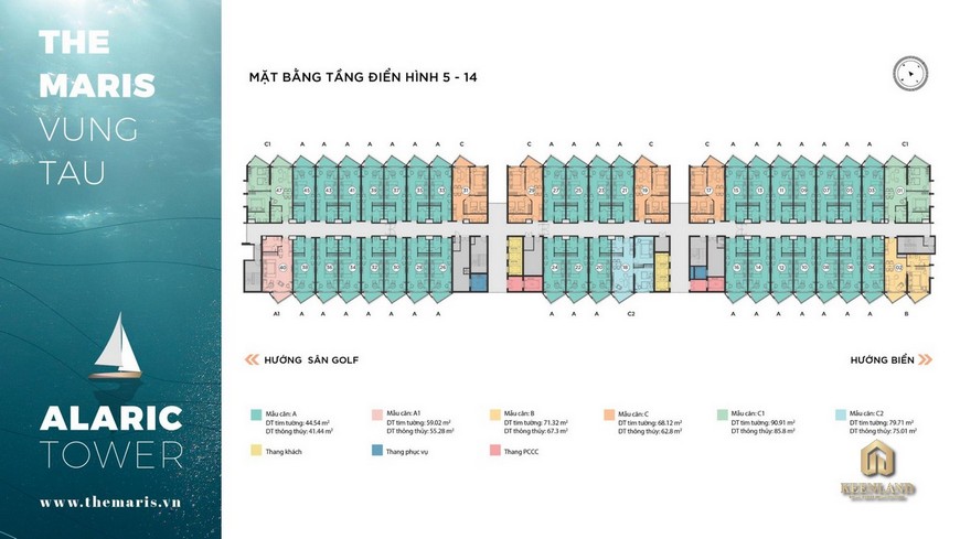 Mặt bằng chi tiết tầng 5-14 căn hộ Alaric Vũng Tàu