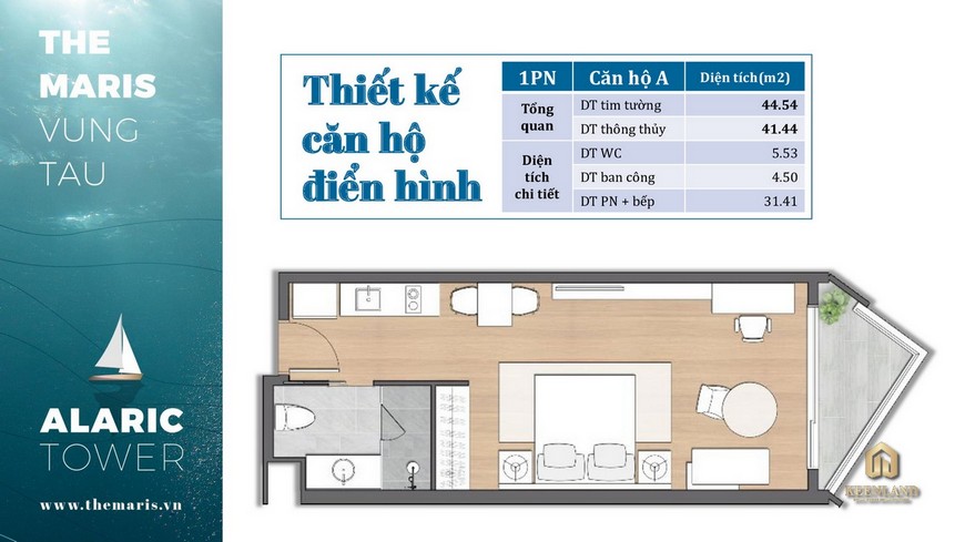 Thiết kế căn hộ 1 PN Condotel Alaric Tower