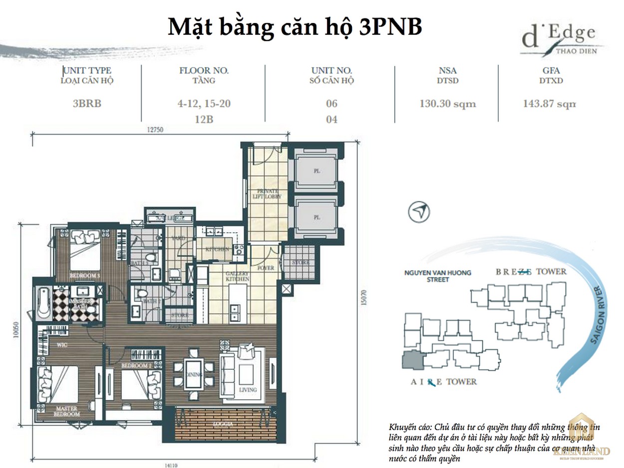 Thiết kế căn hộ 3PN tại dự án D’Edge Thảo Điền