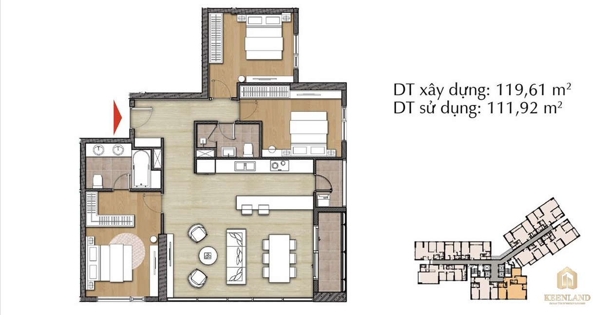 Thiết kế căn hộ 3PN - Mã 3B tại Đảo Kim Cương Diamond Island 