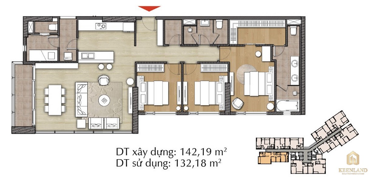 Thiết kế căn hộ 3PN - Mã 3C tại Đảo Kim Cương Diamond Island 