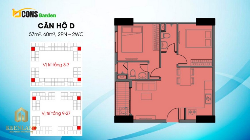 Thiết kế căn hộ D (2 PN - 2 WC) Bcons Garden Dĩ An