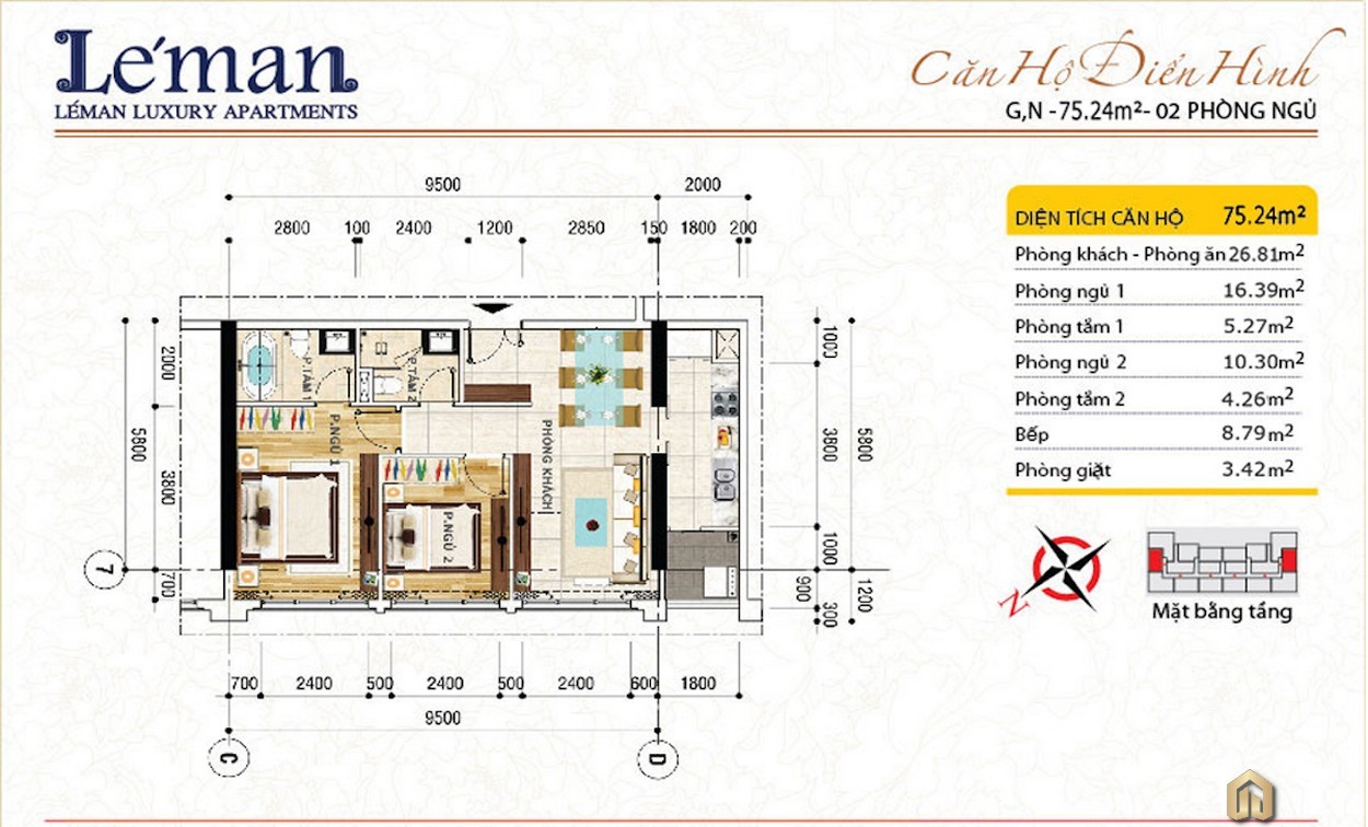 Mặt bằng thiết kế căn hộ Leman Luxury Apartment Quận 3