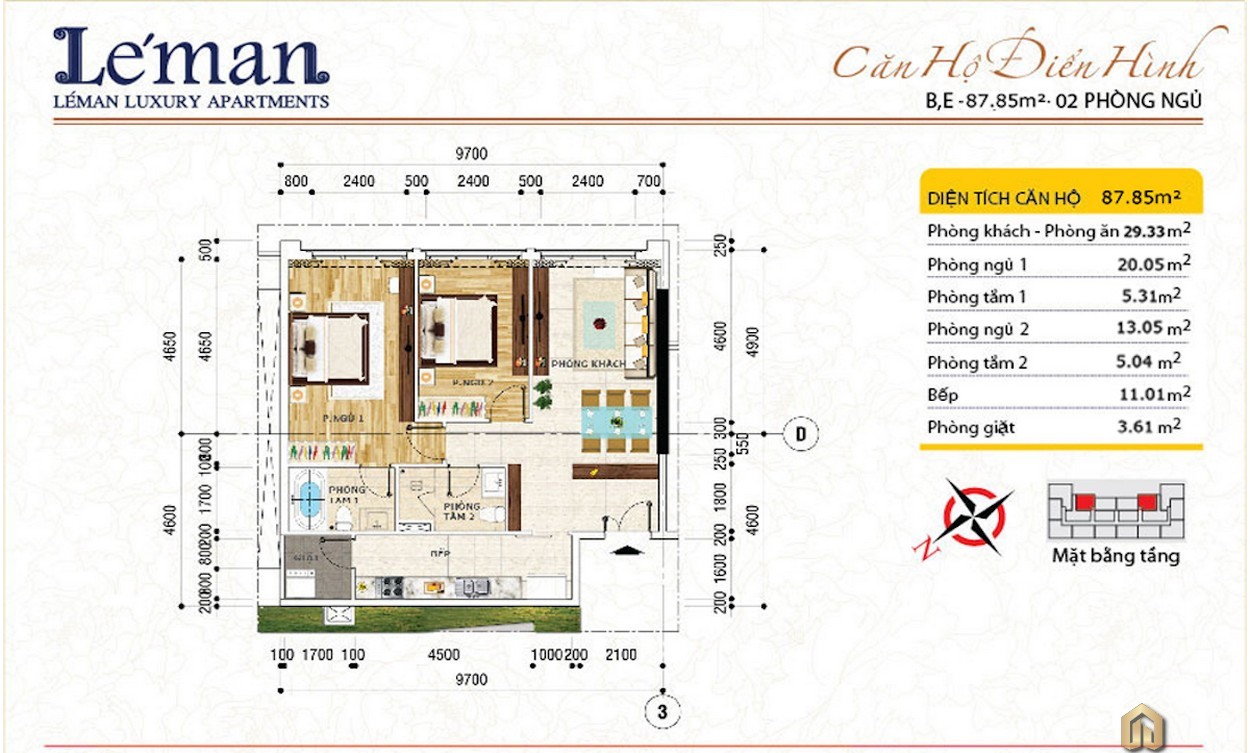 Mặt bằng thiết kế căn hộ Leman Luxury Apartment Quận 3