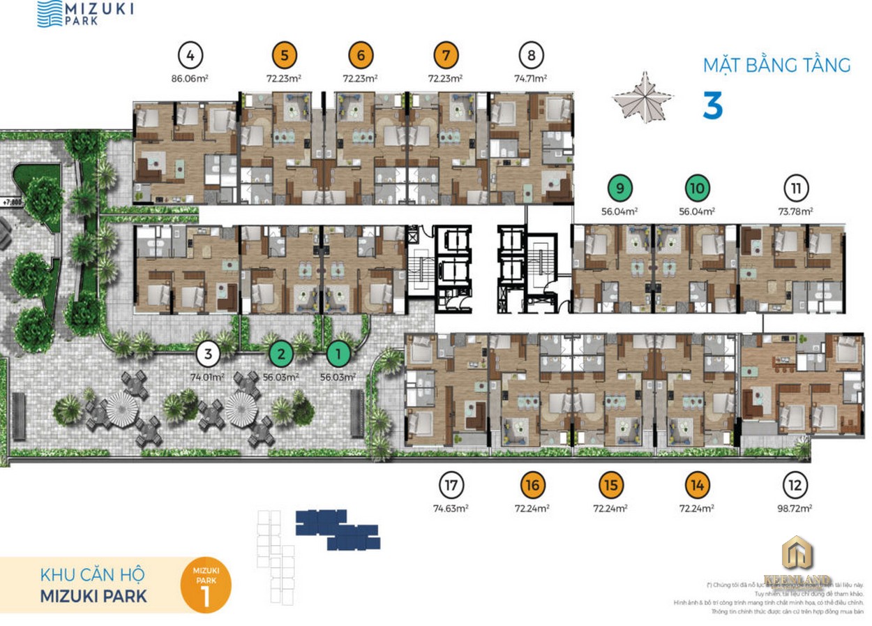 Mặt bằng tầng 3 Block MP1 dự án Mizuki Park