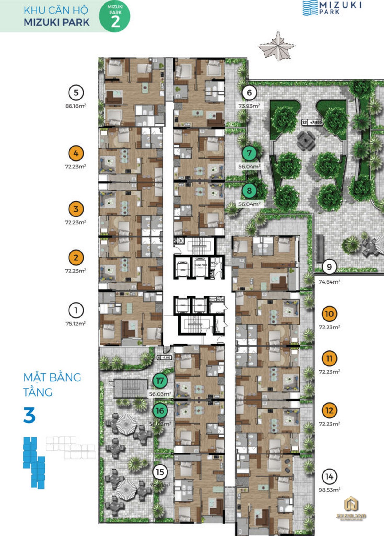 Mặt bằng tầng 3 Block MP2 chung cư Mizuki Park