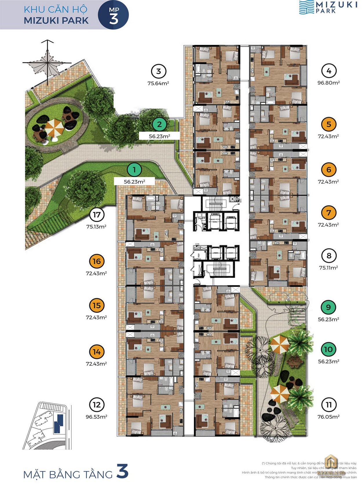 Mặt bằng tầng 3 Block MP3 Mizuki Park