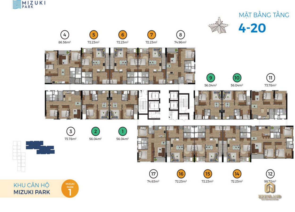 Mặt bằng tầng 4  - 20 Block MP1 dự án Mizuki Park