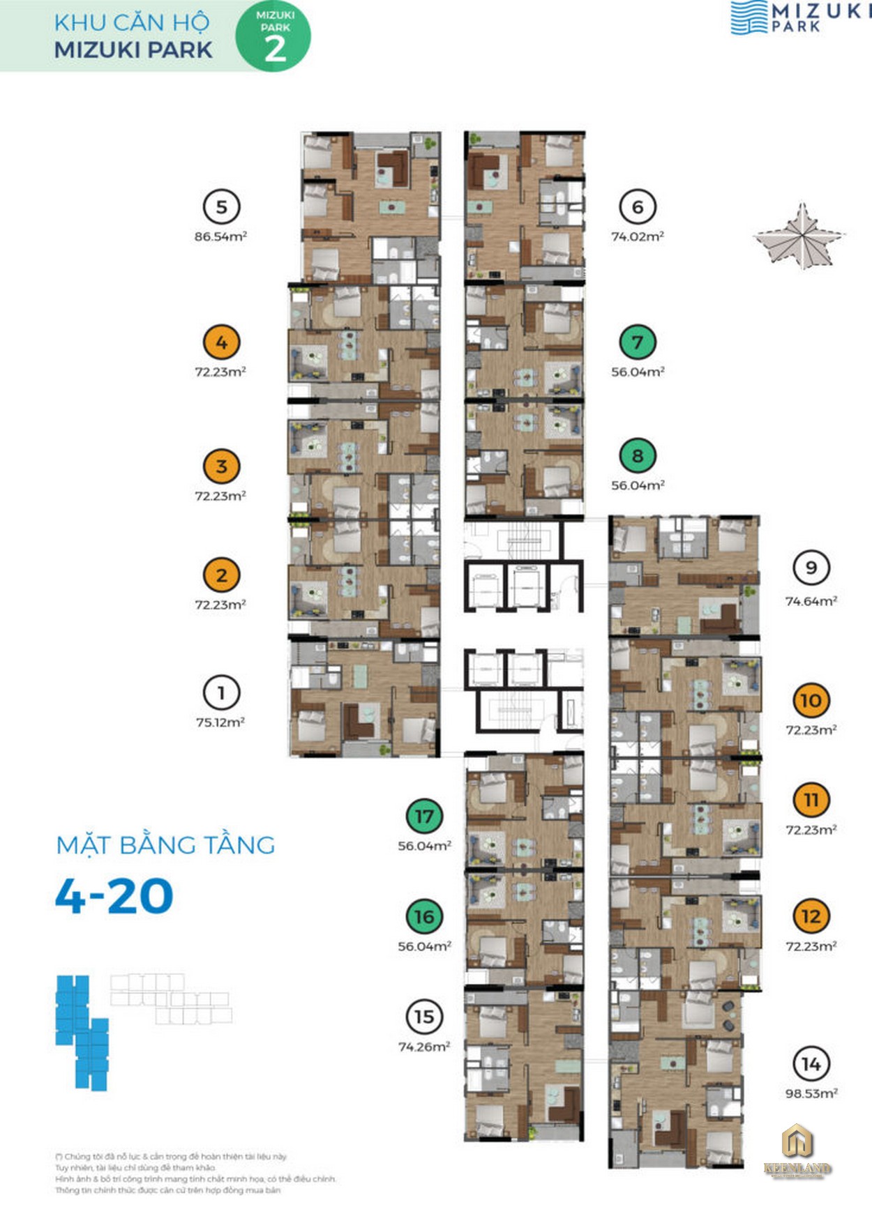 Mặt bằng tầng 4 - 20 Block MP2 chung cư Mizuki Park