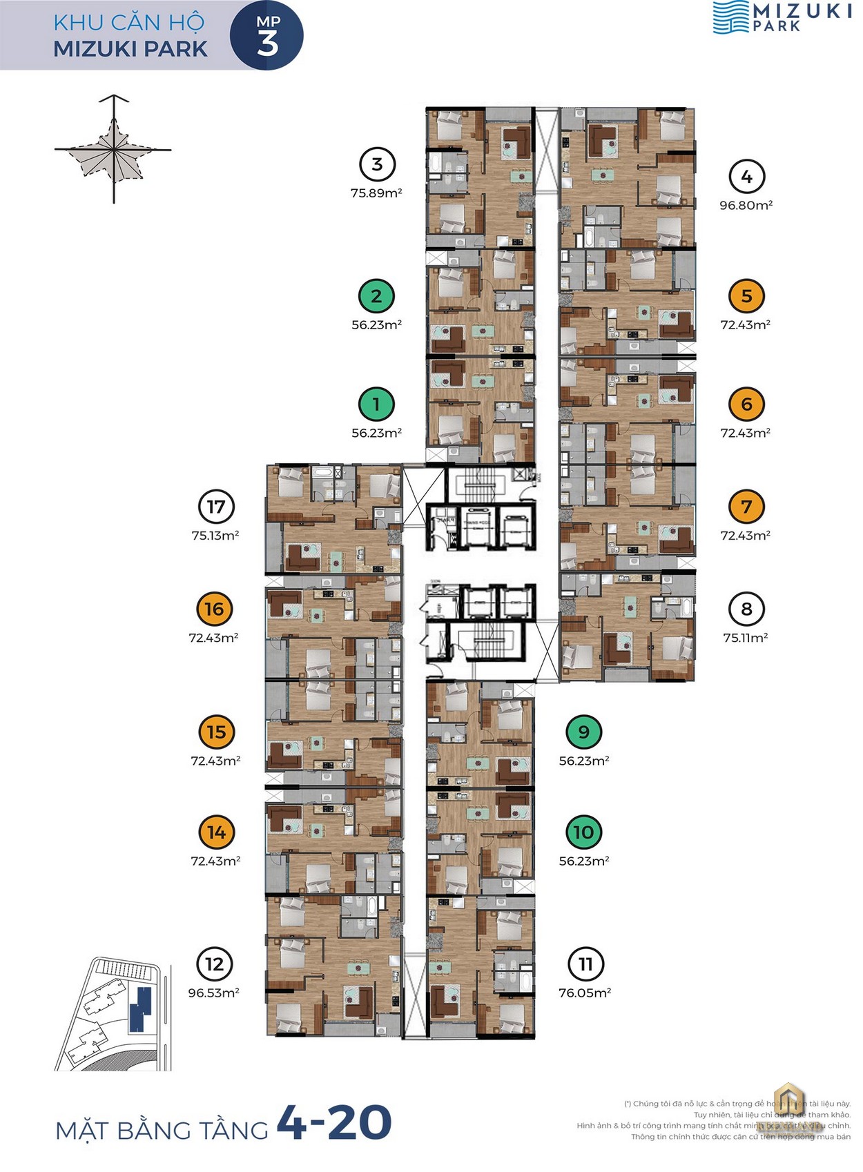 Mặt bằng tầng 4 - 20 Block MP3 Mizuki Park