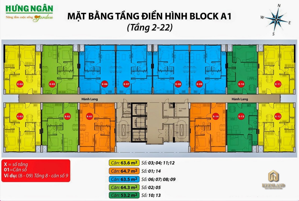 Mặt bằng tầng điển hình Hưng Ngân Garden Block A1