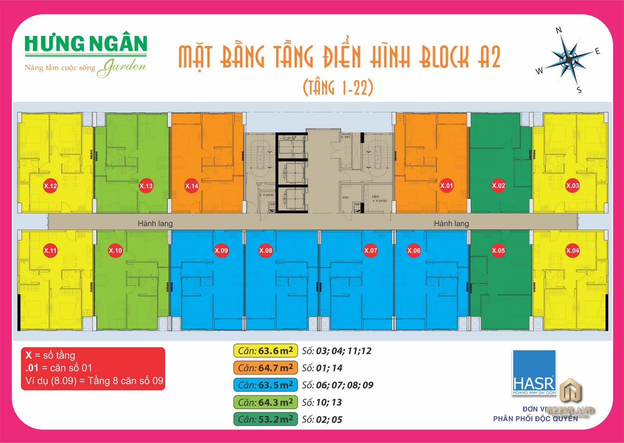 Mặt bằng tầng điển hình Hưng Ngân Garden Block A2