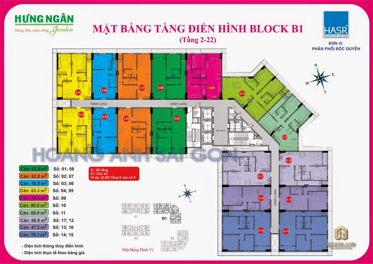 Mặt bằng tầng điển hình chung cư Hưng Ngân Garden Block B1