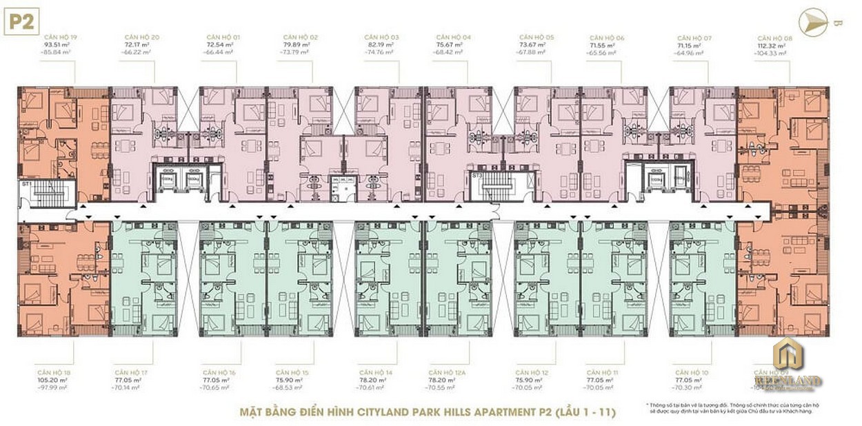 Mặt bằng tầng điển hình tháp P2 CityLand Park Hills 