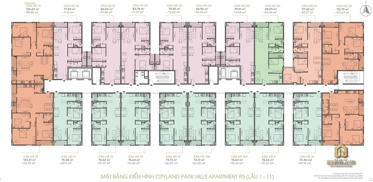 Mặt bằng tầng điển hình tháp P5 CityLand Park Hills 