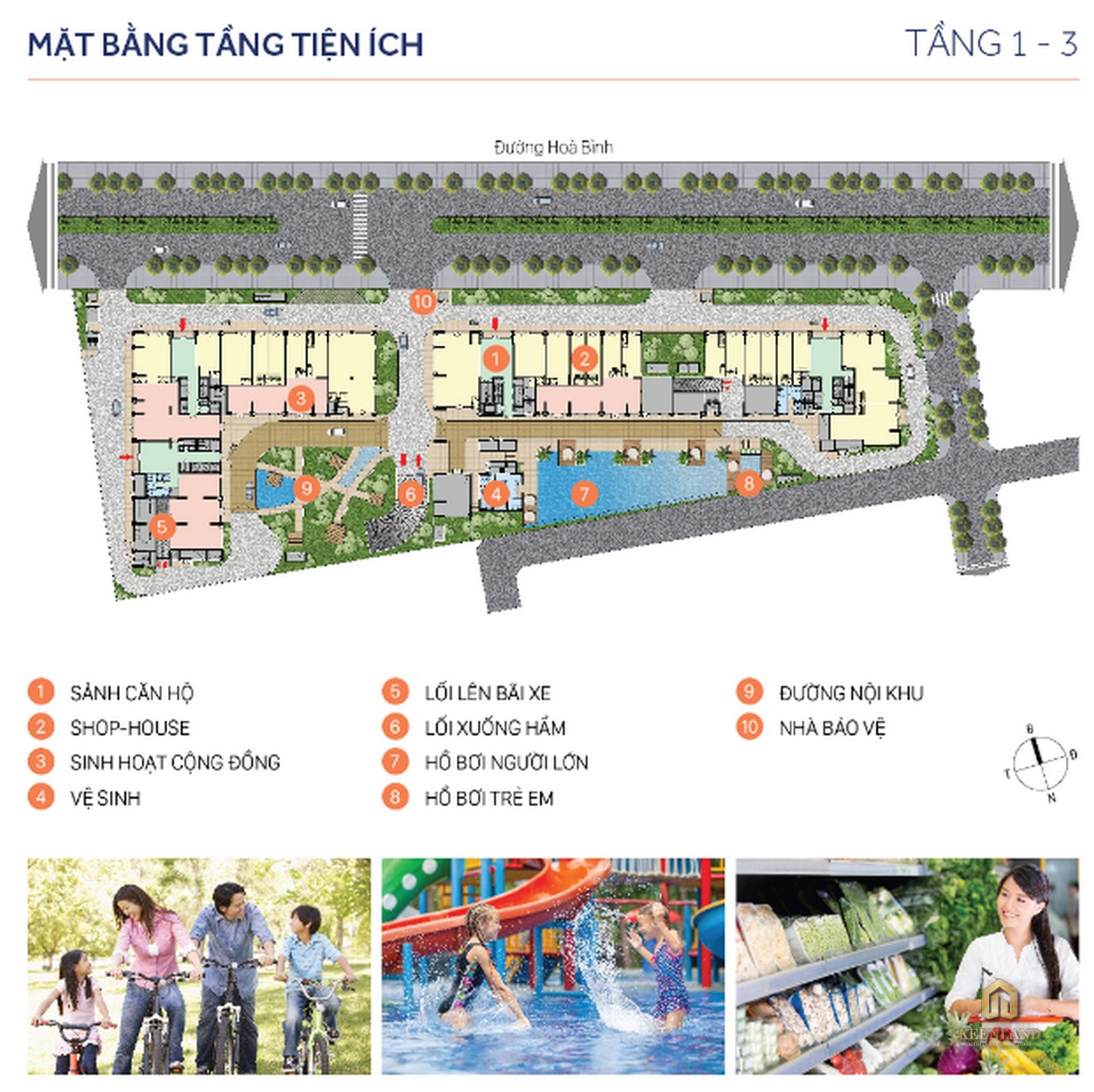 Mặt bằng tiện ích tầng 1 - 3 phân khu 2 tại RichStar