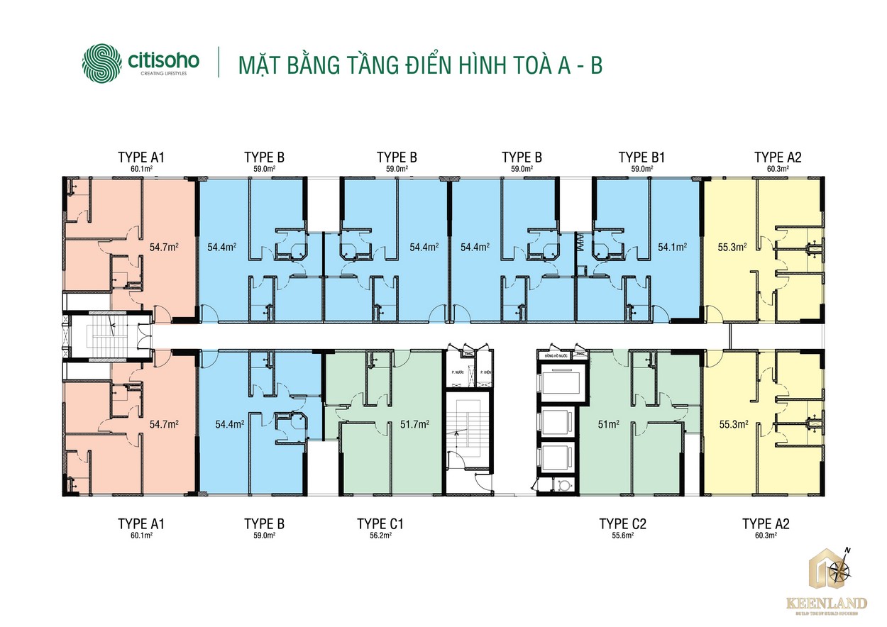 Mặt bằng tầng điển hình tòa A - B dự án căn hộ CitiEsto quận 2 