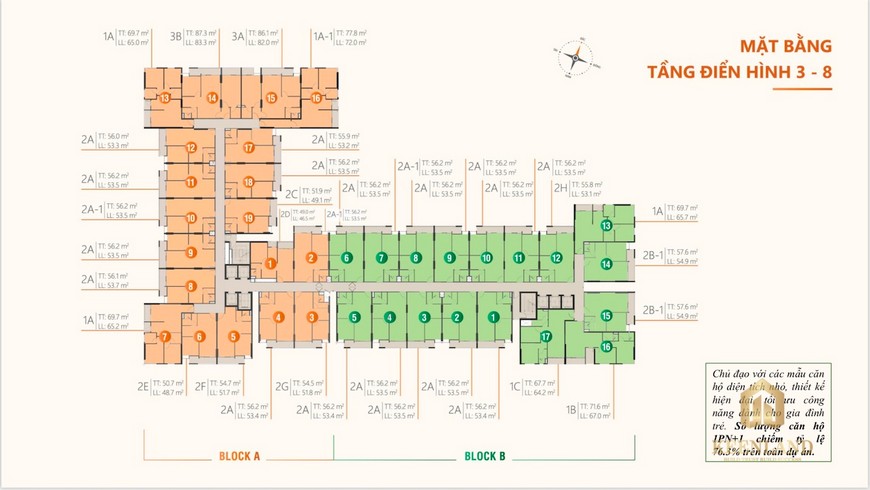Mặt bằng tầng 3 - 8 của dự án