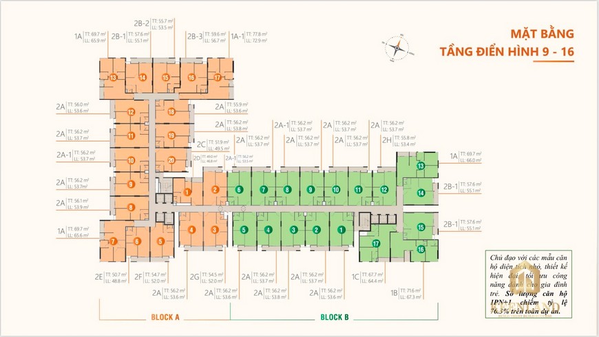 Mặt bằng tầng 9 - 16 của dự án Ricca Quận 9