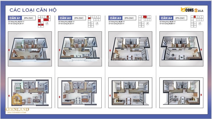 Mẫu thiết kế căn hộ A1- A4 tại dự án Bcons Sala