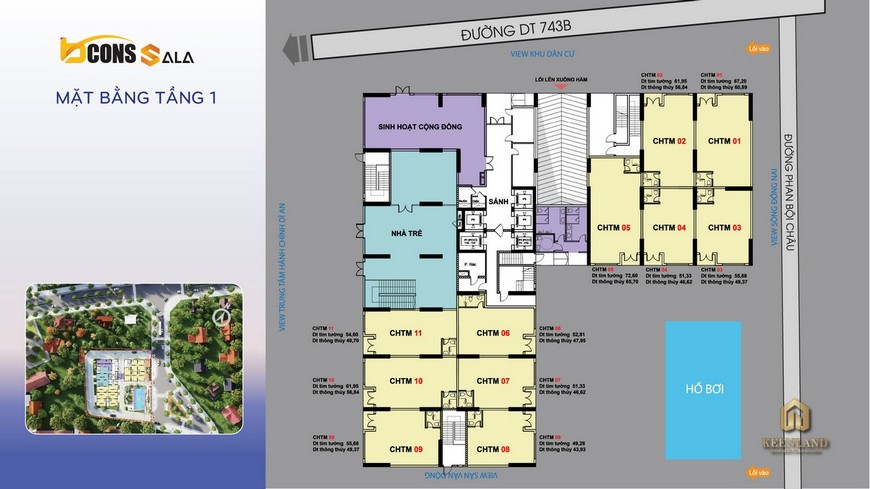 Mặt bằng tầng 1 dự án Bcons Sala Bình Dương