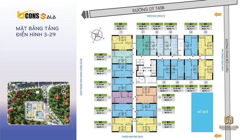 Mặt bằng tầng điển hình dự án Bcons Sala Bình Dương