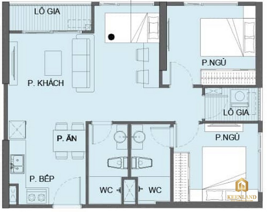 Thiết kế căn hộ 2PN+ The Origami Vinhomes