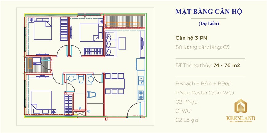 Thiết kế căn hộ 3PN phân khu The Rainbow