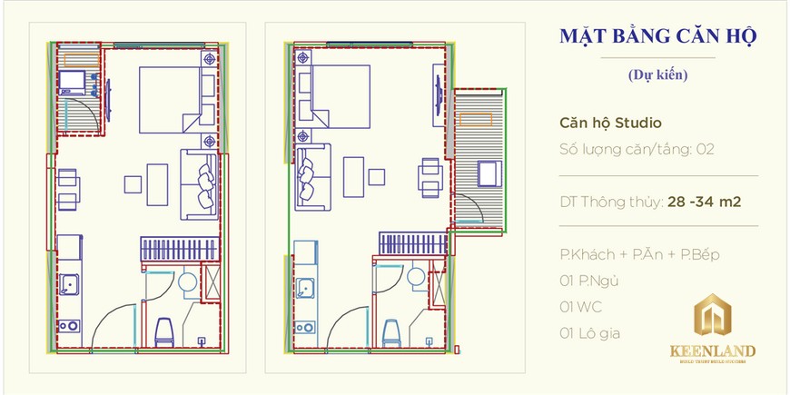 Thiết kế căn hộ Studio phân khu The Rainbow