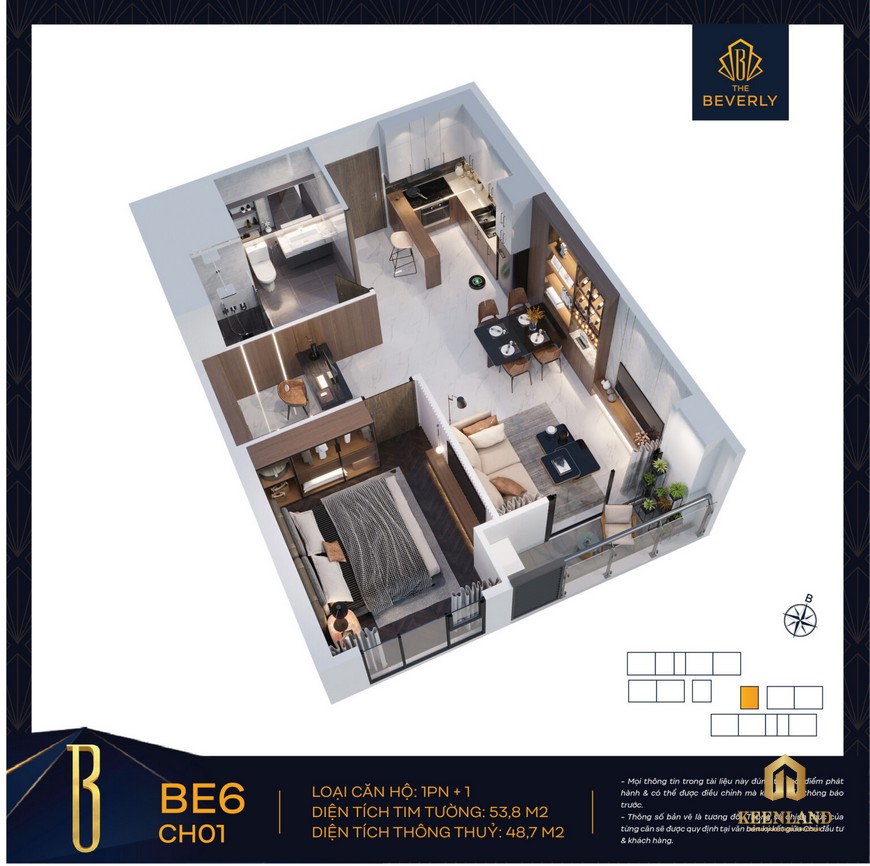 Thiết kế căn hộ 1PN+1 The Beverly Vinhomes Grand Park Quận 9