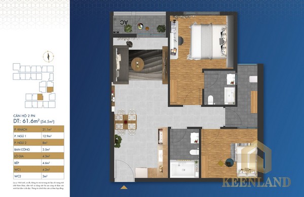 Thiết kế căn hộ Diamond Connect Bình Dương (61,6m2)